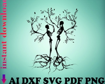 Vector ornament Electronic file Digital models Skull tree svg Skeleton tree dxf Couple skulls svg Love skull tree Celtic tree of life Stiker