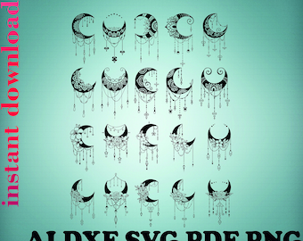 Electronic models Laser cutting Moon print Moon files Moon svg Floral moon svg Ornament stencil Moon flowers svg Cut files Crescent moon svg