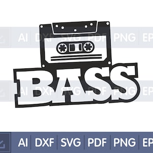 Fichiers électroniques numérique modèles basse basse logo art mural basse cite Vinyl designs svg musique logo ancien record basse commande toile imprimé Cassette