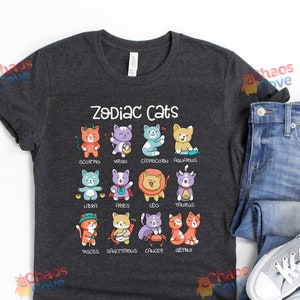 Camiseta del Zodíaco gato, regalos de astrología, ropa de gato Kawaii, signos del zodiaco, regalo del zodíaco, camisa de gato kawaii, camisa de gato lindo, camisa de gato divertido