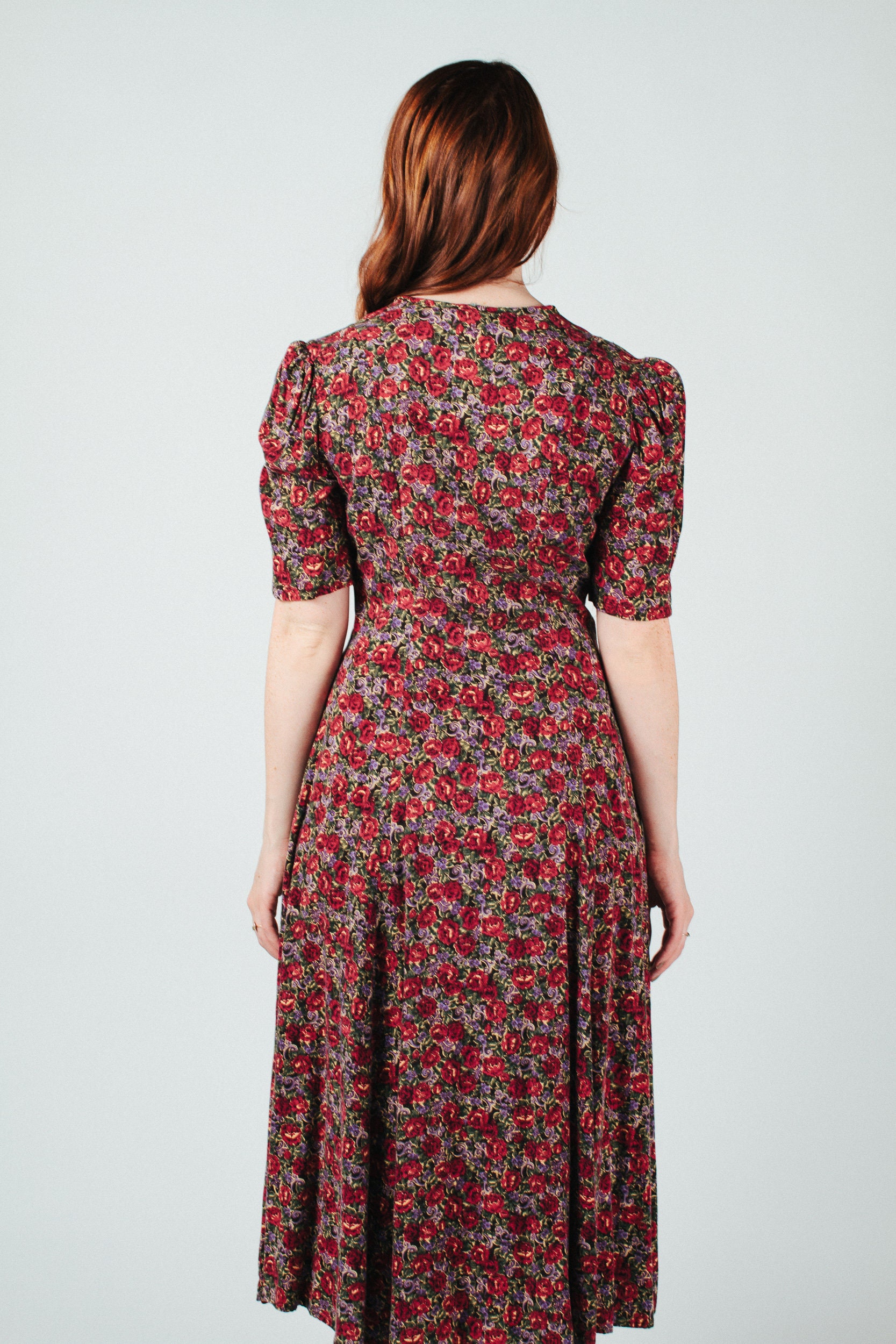 90s Vintage Floral Midi Dress