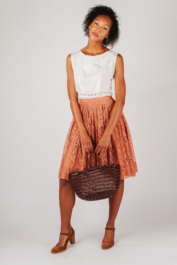 Vintage Rust Lace Midi Skirt XS