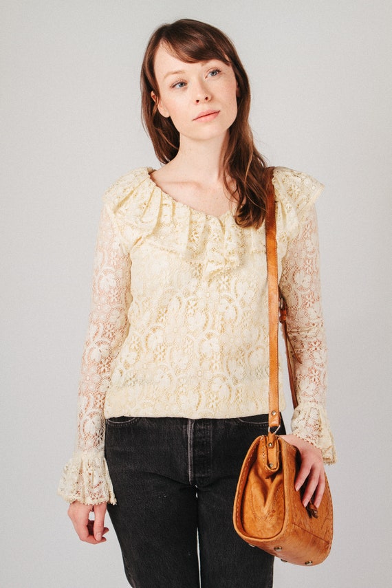 Vintage Lace Ruffle Blouse S