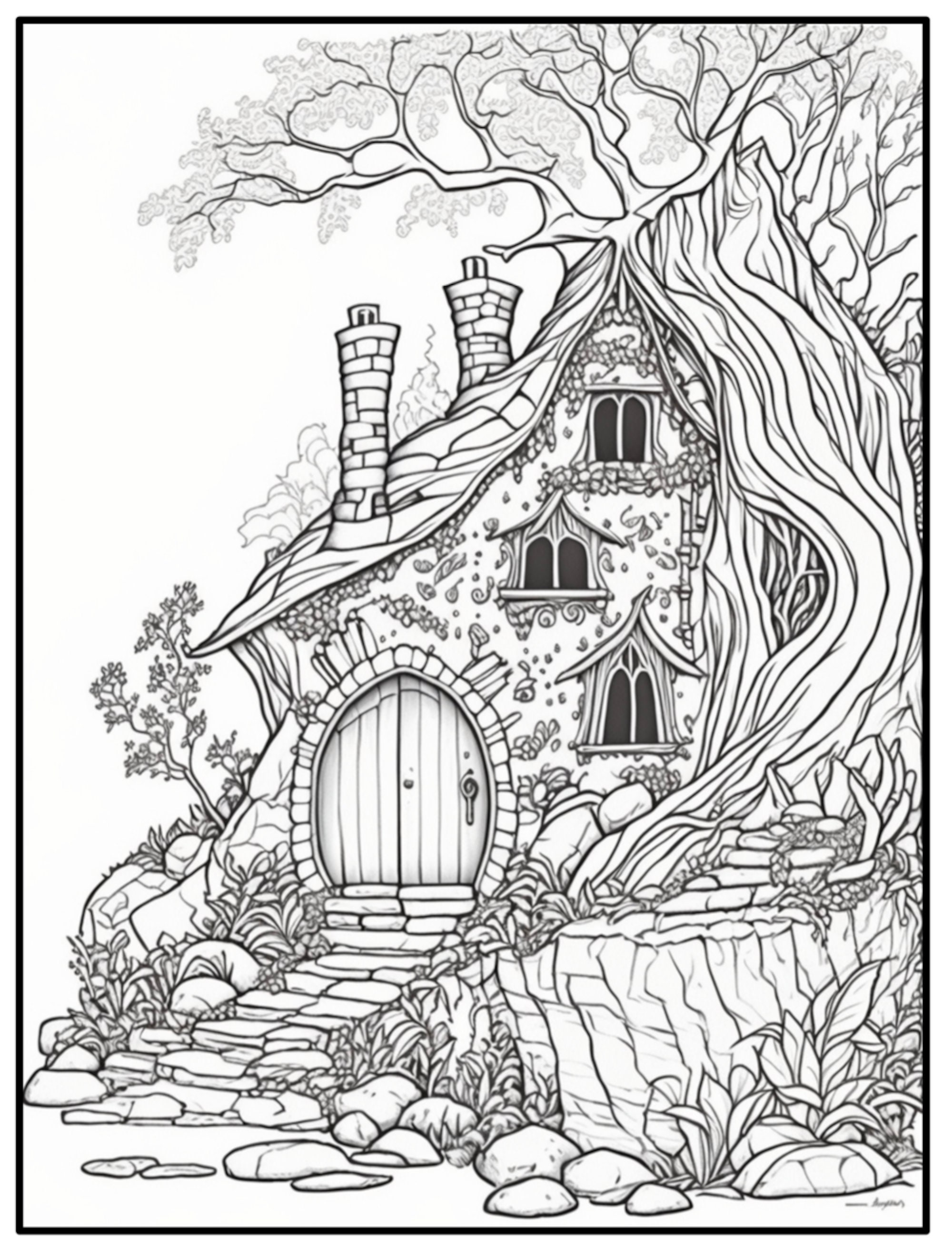 Fantasy Fairy Houses Coloring Book for Adults: Whimsical Fairy Houses ...