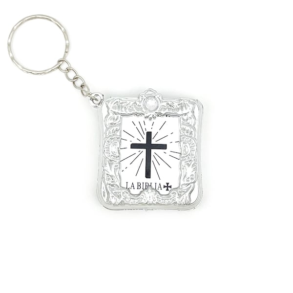 Mini Pocket English/Spanish Gold/Silver Holy Bible Book with Real Passages keychains Religious Christian Jesus Cross/1st