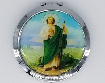 St Jude San Judas Tadeo, miroir compact de baptême ovale/porte-clés Recuerdos De Mi Bautizo cadeau de première communion/cadeau souvenir