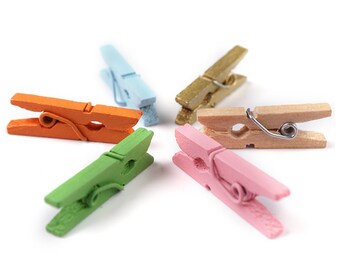 50 Pcs Mini Craft Clothespins Wood 1" & 1.2" Multi Color for Crafts and Arts Tiny Decorative