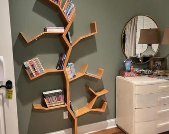 Handmade Tree Bookshelf | Vertical Wall-Mounted Display Shelf
