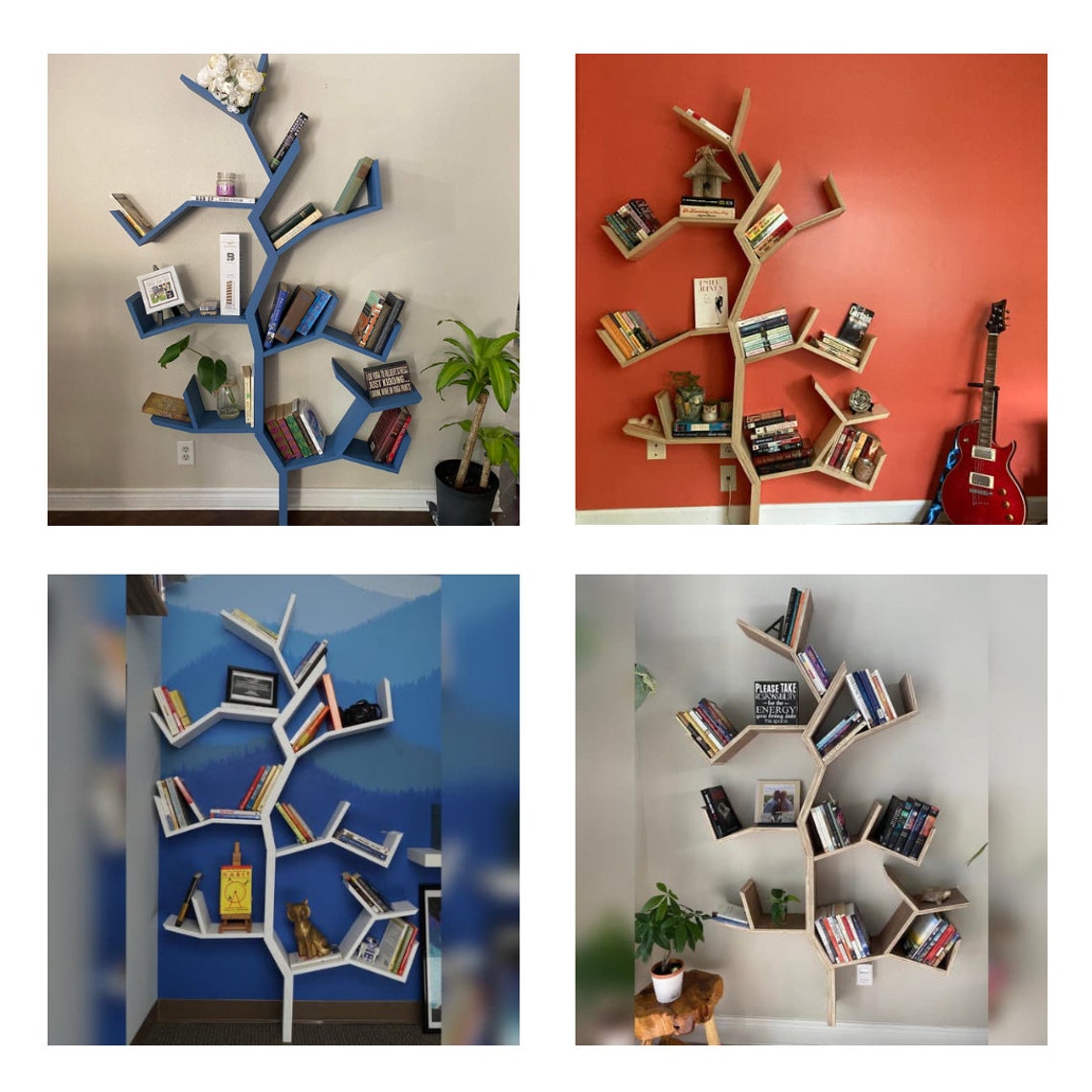 Tree Bookshelf Handmade Wooden Tree Bookcase Office Wall Etsy