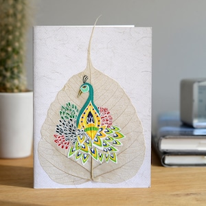 Pintura de pavão. Cartões pintados à mão, arte da árvore Bodhi, presentes de ioga, presente de aniversário para ela, arte original emoldurada.