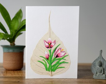 Hand painted cards. Bodhi tree art. Yoga gifts. Birthday gift for her. Framable original art.