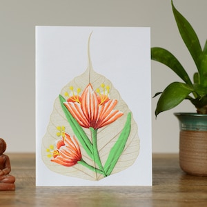 Handgeschilderde kaarten. Bodhi boomblad originele kunst. Yoga Meditatie geschenken.
