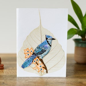 Blue Jay Cartes peintes à la main. Art de l’arbre bodhi. Cadeaux de yoga. Cadeau d’anniversaire pour elle.