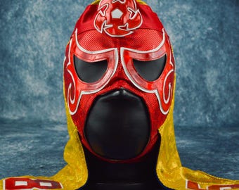 Máscara de lucha libre mexicana auténtica / Máscara de luchador hecha a mano / Lucha libre profesional, cosplay, disfraz de Halloween / Dragon 49ers