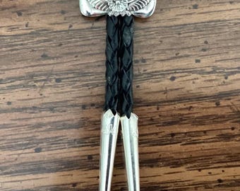 Sterling silver Buffalo head shield shaped bolo tie