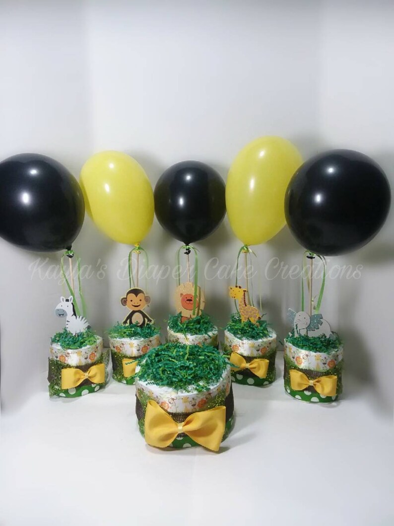diaper cake centerpieces with balloons