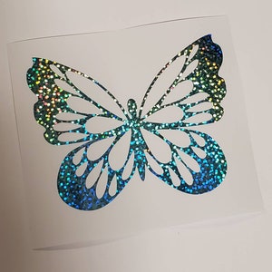 Blue holographic butterfly vinyl decal, blue butterfly decal, blue sparkle butterfly decal,  butterfly sticker, vinyl butterfly decal