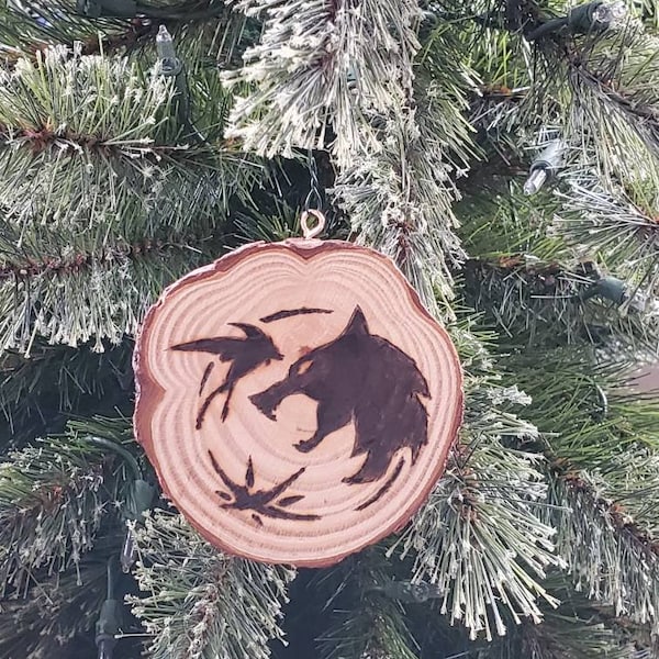 Witcher ornament, Witcher coin ornament, burned wood ornament,  burned wood Witcher ornament