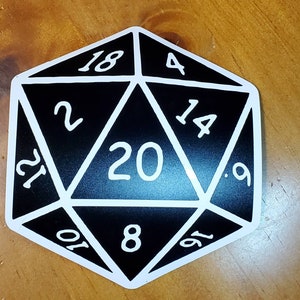 D20 die vinyl decal,  D20 die sticker, D20 die decal, Vinyl D20 die decal, Dungeons and Dragons D20 die decal, D20 dice decal