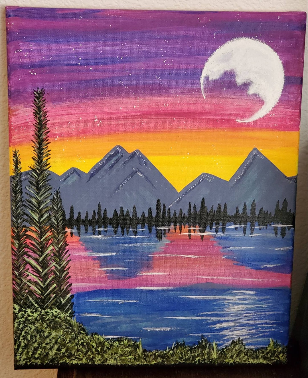 PINK SUNSET / ACRYLIC LANDSCAPE PAINTING / How To Paint For Beginners 