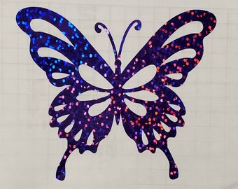 Calcomanía de vinilo de mariposa púrpura iridiscente