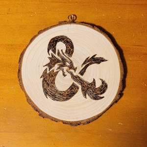 DnD ornament, DnD wood burned ornament, DnD ampersand wood burned ornament, Wood burned ornament