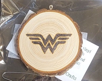 Wood Burned Wonder Ornament, Natural Wood Slice