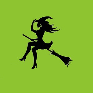 Witch on broom vinyl decal sticker, Flying witch vinylbdecal sticker, Witch flying on broom vinyl decal sticker