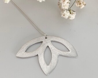 FLORAL COLLECTION- petals Outline, flower necklace, outline, handmade from metal clay, 960 sterling silver, 925, matte, brushed finish