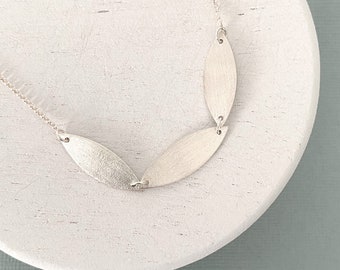 MARLO- three marquise, brushed silver, sterling silver with 960 sterling silver clay