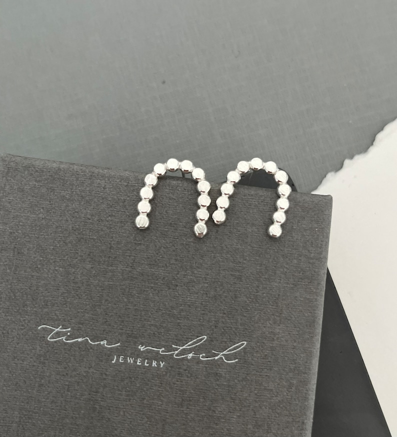 Silver arch studs, dotty arch studs, sterling silver minimalist studs, dots earrings, modern earrings, handmade earrings, gift idea for her image 5