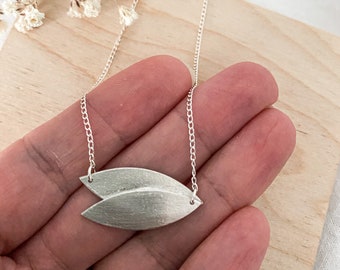 GEOMETRIC Collection- small double marquise necklace, brushed finish, 960 sterling silver made from metal clay, 925 chain, handmade