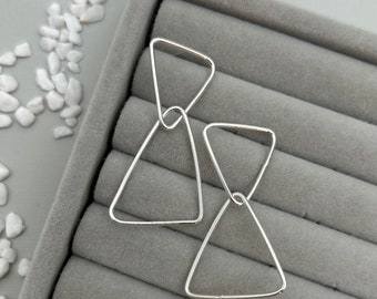 Triangle link dangles, linky earrings, silver triangle wire earrings, organic triangle earrings, double dangle, modern earrings, gift idea