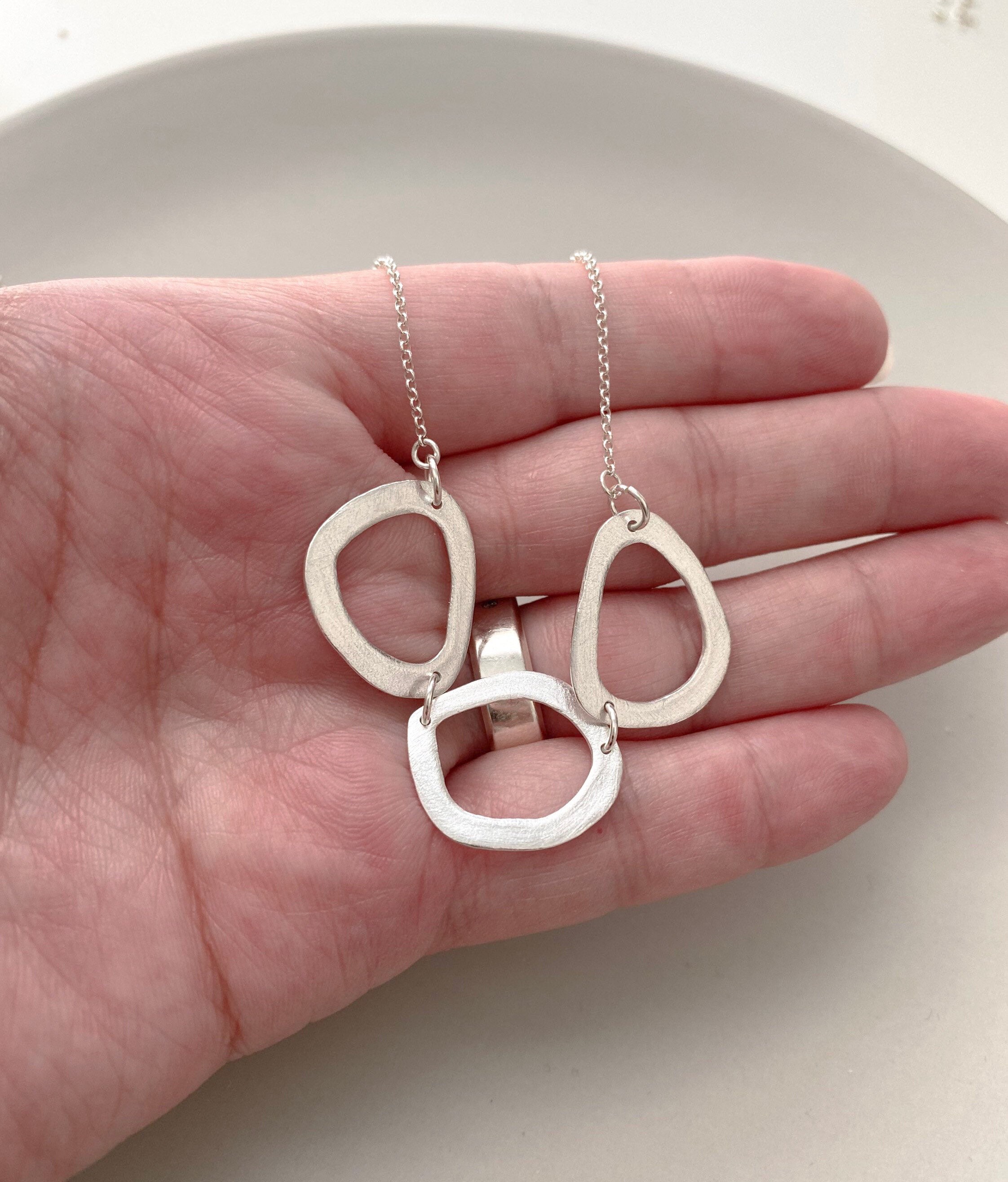 Sterling Silver Circles Necklace Organic Circles Charm Etsy Canada