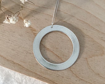 GEOMETRIC Collection- Large circle necklace, 960 sterling silver, handmade made from metal clay, matte, brushed finish, layering piece, 925