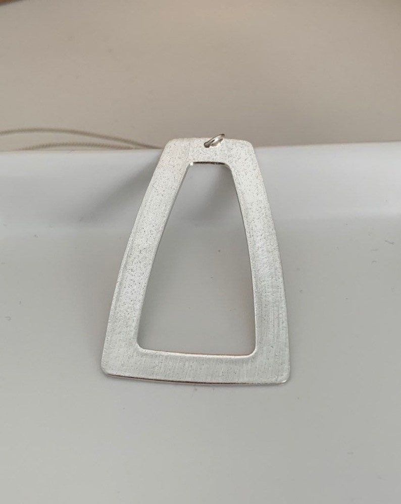 925 made from metal clay 960 sterling silver necklace GEOMETRIC COLLECTION- Long trapeze pendant brushed finish rounded corners