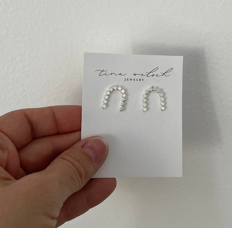 Silver arch studs, dotty arch studs, sterling silver minimalist studs, dots earrings, modern earrings, handmade earrings, gift idea for her image 2