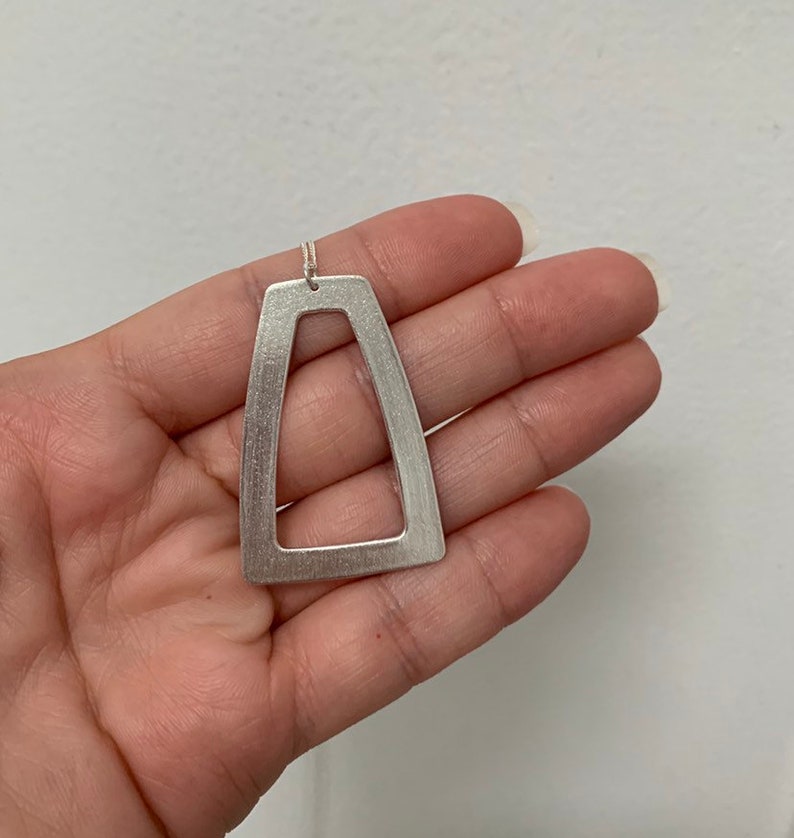 925 made from metal clay 960 sterling silver necklace GEOMETRIC COLLECTION- Long trapeze pendant brushed finish rounded corners