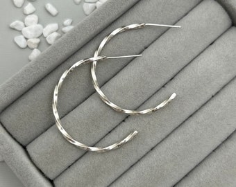 Twisted wire hoop, large earring, square wire hoop, sterling silver hoop, Mother’s Day gift idea, jewelry for best friend, statement hoop