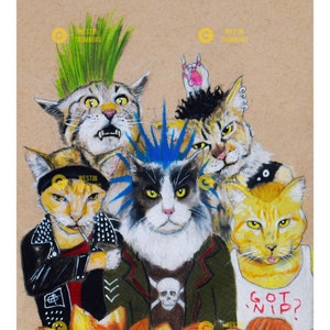 Smashing Punk-Kittens- A 5x7 giclee print by artist Westin Hart Tromburg of GrubmortArt