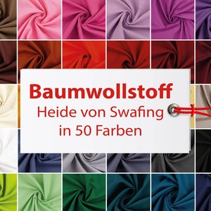 Puede incluir: Una colección de 50 muestras de tela en varios colores. La tela es de algodón y se llama "Heide von Swafing".