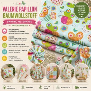 Swafing Valerie Papillon fabric butterflies mint cotton fabric by the meter for children's clothing patchwork and decoration