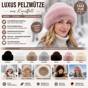 Pelzmütze aus Kunstfell – Luxuriöse Wintermütze Damen – Warme Fake Fur Mütze - Hochwertige Fellmütze Winter - Stylische Mütze - Russian Look