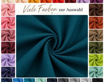 May include: A large central swatch of teal fabric surrounded by a grid of smaller fabric swatches in various colors including white, yellow, orange, red, pink, purple, blue, green, brown, gray, and black, with the text Viele Farben zur Auswahl.