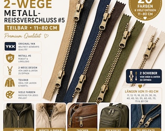 YKK 2 Wege Metall Reißverschluss teilbar #5 11-80 cm Original YKK für Jacken Mantel Parka Hoodie verschiedene Farben