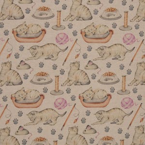 Cat Canvas Fabric | Cotton Canvas with Cat Pattern | Animal Decorative Fabric | Fabric by the Meter for Bags & Decor