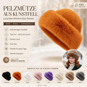Pelzmütze aus Kunstfell – Luxuriöse Wintermütze Damen – Warme Fake Fur Mütze - Hochwertige Fellmütze Winter - Stylische Mütze - Russian Look