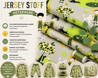 Jersey fabric for boys with dogs, sold by the meter, children's fabric, elastic cotton jersey for clothing, accessories and DIY projects