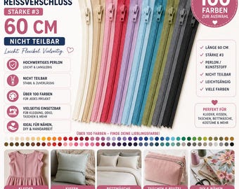 Kunststoff Reißverschluss 60 cm Perlon nicht teilbar #3 für Kleider Kissen Taschen Bettwäsche viele Farben