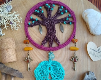 Tree of Life Crochet Wall Hanging, Boho Decor, Fairy Cottage Wall Art, Ready to Hang Yggdrasil, Celtic Home, Forest Lover Gift, Unisex Gift